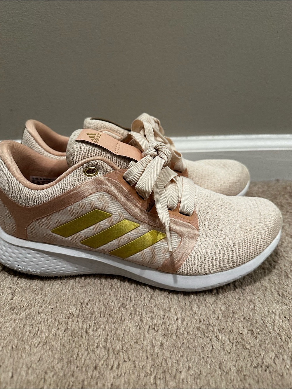 adidas Edge Lux Women's Blush Pink Athletic Sneakers with Gold Stripes